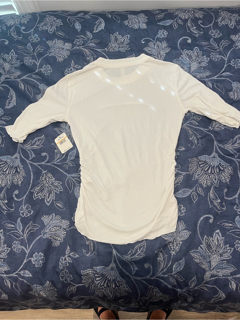 Free People White Short-Sleeve Ruched Side Tee